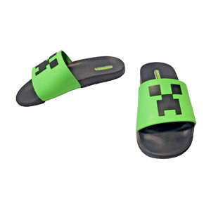 Minecraft Creeper Slides Sandals Flip Flops Youth Kids Size 5/6 Green Black